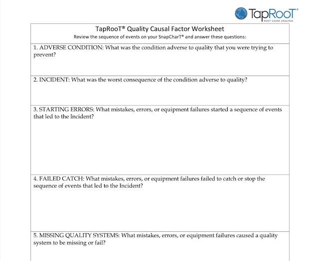 Quality Causal Factor Worksheet