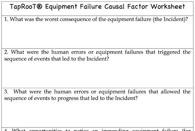 Equipment Causal Factor Worksheet (partial)